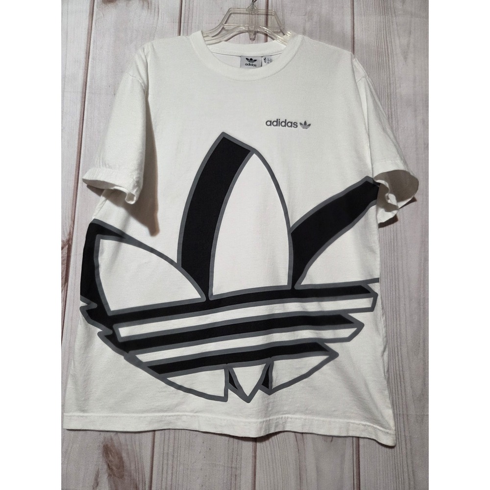 Adidas Originals Mens Trefoil Graphic T-Shirt White Black Large Cotton Tee